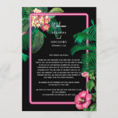 Neon roze tropische retro trouwroute programmakaart (Voorkant)