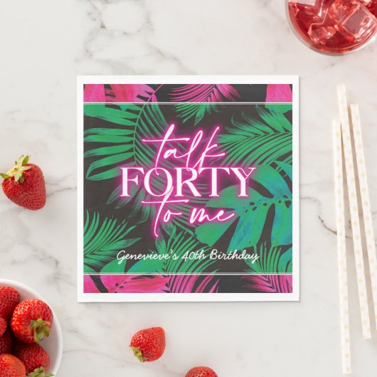 Neon Roze Tropische Talk Veertig tot Mij 40ste Ver Servet (Insitu)
