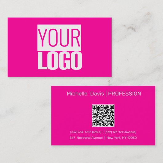neon roze - uw logo&QR code visitekaartje (Voorkant / Achterkant)
