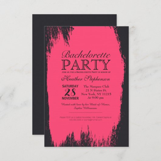 Neon Roze Verf Stroke op Zwart Kaart (Voorkant / Achterkant)