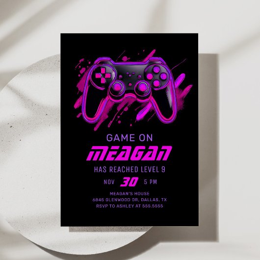 Neon Roze Video Game Gamer Verjaardag Kaart