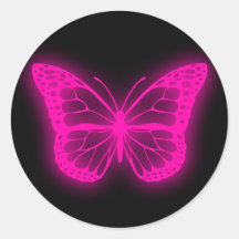 Neon roze vlinder classic ronde sticker