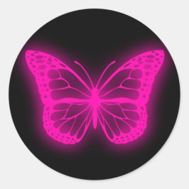 Neon roze vlinder classic ronde sticker