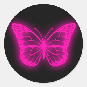 Neon roze vlinder classic ronde sticker