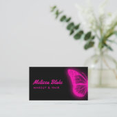 Neon roze vlinder logo visitekaartje (Staand voorkant)