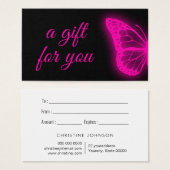 neon roze vlinderdekaartje visitekaartje (Voorkant /achterkant)