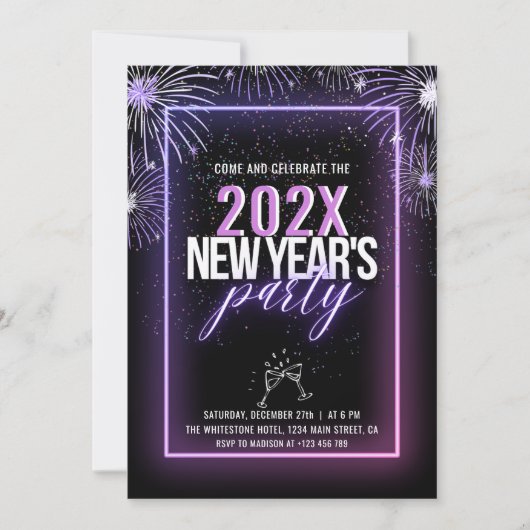 Neon roze vuurwerk Nieuwjaar Kaart (Voorkant)