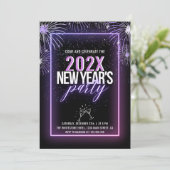 Neon roze vuurwerk Nieuwjaar Kaart (Staand voorkant)