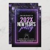 Neon roze vuurwerk Nieuwjaar Kaart (Voorkant / Achterkant)