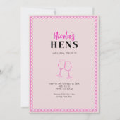 Neon Roze Wijn Glas Kippen Party Uitnodiging (Voorkant)