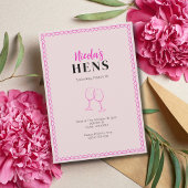 Neon Roze Wijn Glas Kippen Party Uitnodiging