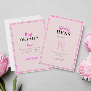 Neon Roze Wijn Glas Kippen Party Uitnodiging