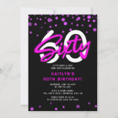 Neon Roze Zestig 60ste Verjaardagsfeest Kaart (Voorkant)