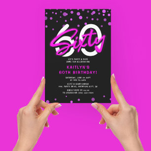 Neon Roze Zestig 60ste Verjaardagsfeestje Kaart