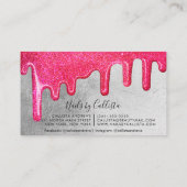Neon roze zilver dikke glitter druppels Poolse nag Visitekaartje (Achterkant)
