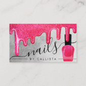 Neon roze zilver dikke glitter druppels Poolse nag Visitekaartje (Voorkant)
