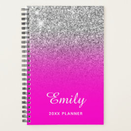 Neon Roze Zilver Glitter Ombre Naam Planner