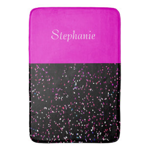 Neon Roze Zwart Glitter Patronen Aangepaste Naam G Badmat