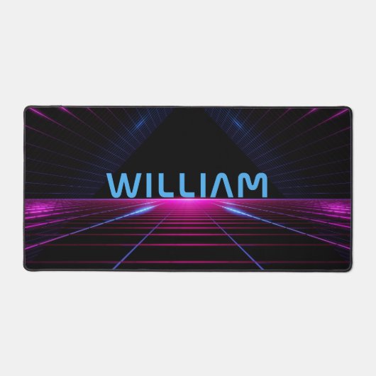 Neon Roze Zwarte 80s Retro Futuristische 3D Gamer  Bureaumat (Voorkant)