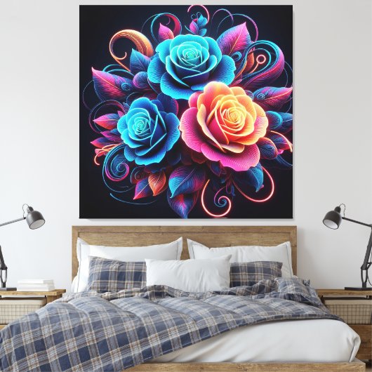 Neon Rozen Canvas Afdruk (Insitu (Slaapkamer))