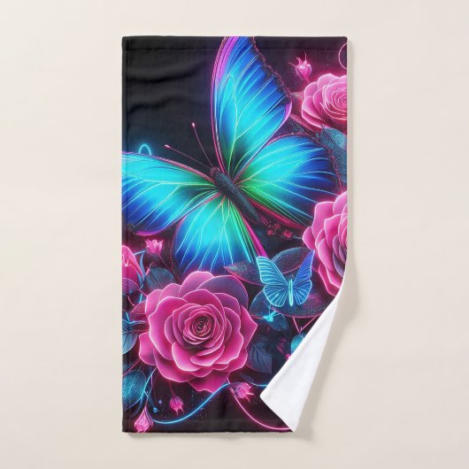 Neon Rozen & Vlinder Bad Handdoek (Handdoek)