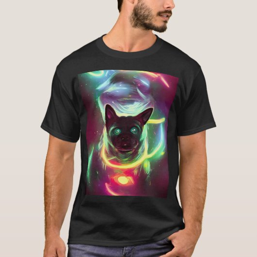 Neon ruimte pug t-shirt (Voorkant)