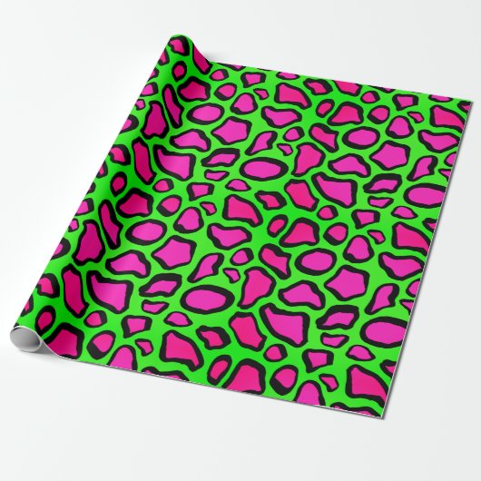 Neon Safari Animal Prints - Groen en Roze Cadeaupapier (Uitgerold)