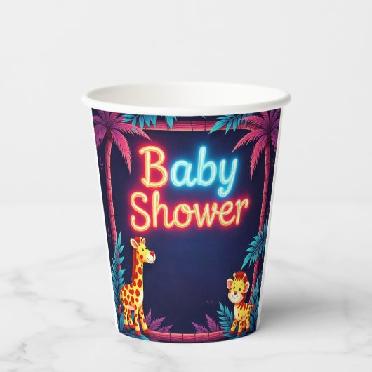 Neon Safari Baby shower Cups Papieren Bekers (Achterkant)