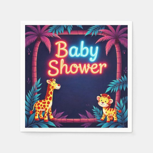 Neon Safari Baby shower servetten (Voorkant)