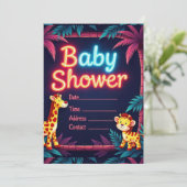 Neon Safari-thema Baby shower uitnodiging (Staand voorkant)