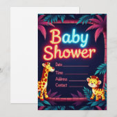 Neon Safari-thema Baby shower uitnodiging (Voorkant / Achterkant)
