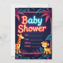 Neon Safari-thema Baby shower uitnodiging