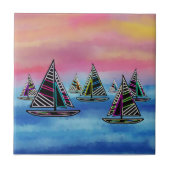 Neon Sailboten in de Sun Ceramic Tile Tegeltje (Voorkant)