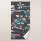 Neon Sakura Glitch – Futuristisches Blumenmuster Badhanddoek (Badhanddoek)