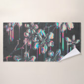 Neon Sakura Glitch – Futuristisches Blumenmuster Badhanddoek (Badhanddoek)