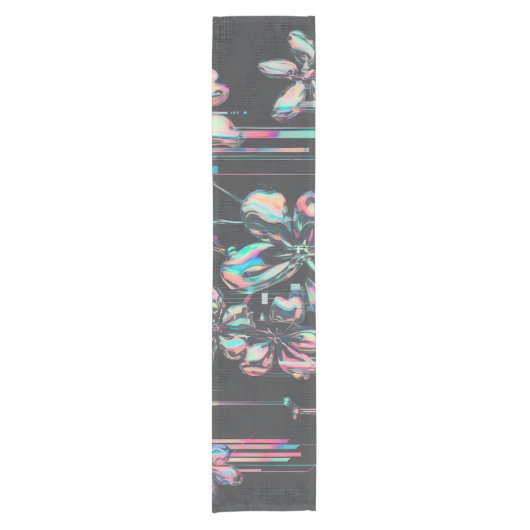 Neon Sakura Glitch – Futuristisches Blumenmuster Korte Tafelloper (Voorkant)