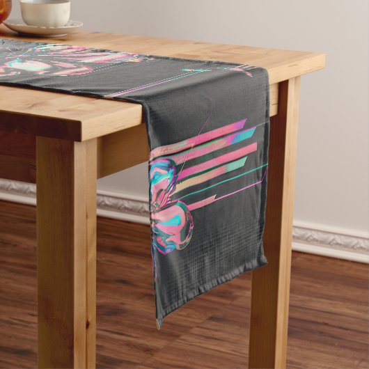 Neon Sakura Glitch – Futuristisches Blumenmuster Korte Tafelloper (Voorbeeld)