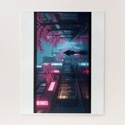 Neon Samurai Nachten Puzzel – Retro Anime Tokyo Sc (Verticaal)