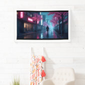 Neon Samurai Nachten – Retro Anime Tokio Kunst Spandoek (Insitu)