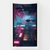 Neon Samurai Nachten – Retro Anime Tokio Kunst Spandoek (Verticaal)