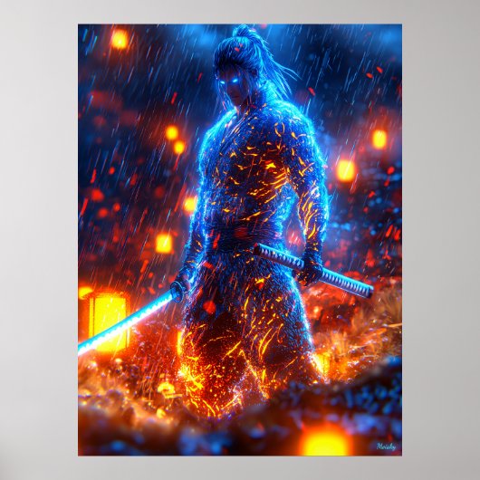 Neon Samurai Warrior – Cyberpunk Bushido Poster (Voorkant)
