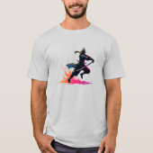 Neon Samurai Warrior in actie Retro Art T-shirt (Voorkant)