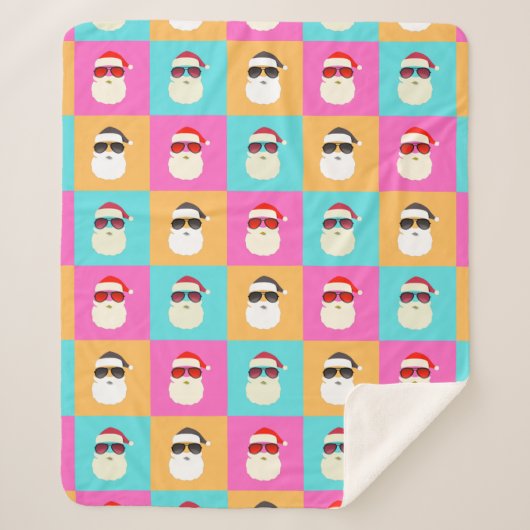Neon Santa met zonnebril Cool Colorful Pattern Sherpa Deken (Voorkant)