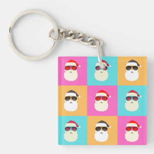 Neon Santa met zonnebril Cool Colorful Pattern Sleutelhanger