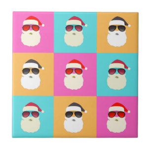 Neon Santa met zonnebril Cool Colorful Pattern Tegeltje