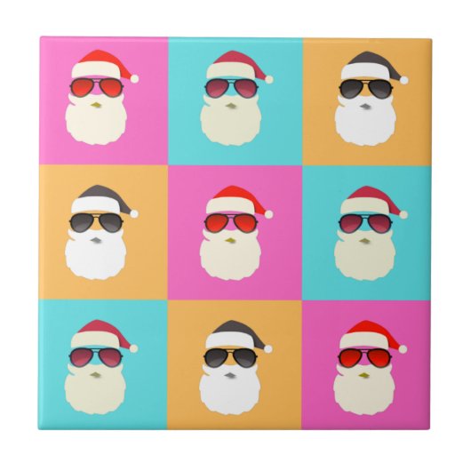 Neon Santa met zonnebril Cool Colorful Pattern Tegeltje (Voorkant)