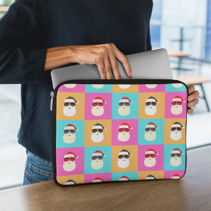 Neon Santa met zonnebrillen kleurrijk Cool Pattern Laptop Sleeve