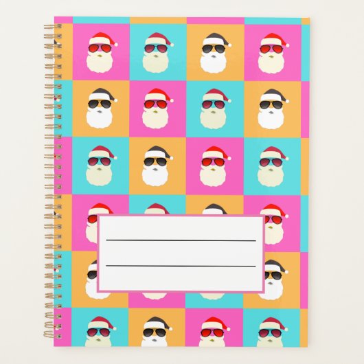 Neon Santa met zonnebrillen kleurrijk Cool Pattern Planner (Voorkant)