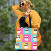 Neon Santa met zonnebrillen kleurrijk Cool Pattern Tote Bag
