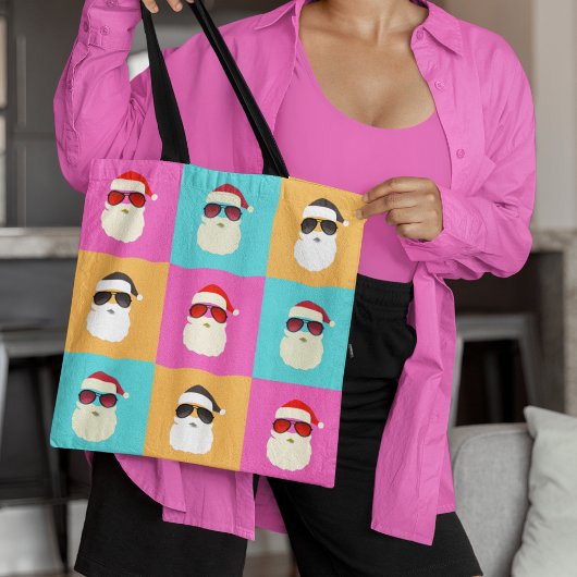 Neon Santa met zonnebrillen kleurrijk Cool Pattern Tote Bag